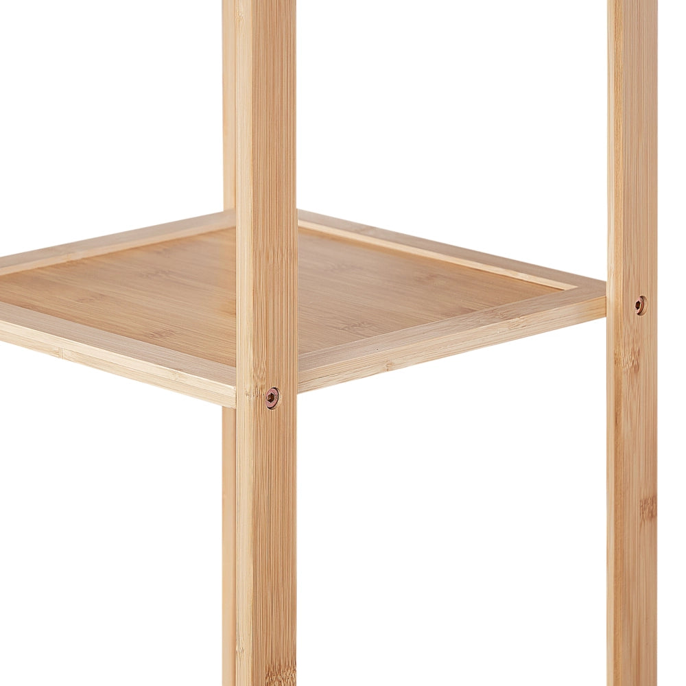 Scaffale da bagno in marrone chiaro di bambù con ripiani e porta Minimalista