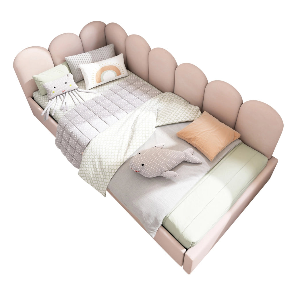 Letto giorno 90x190 cm in velluto rosa con contenitore idraulico e rete in metallo