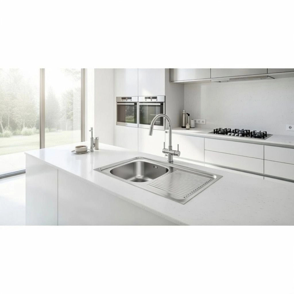 Lavello appoggio in acciaio 80x50 cm gocciolatoio DX - Cromo