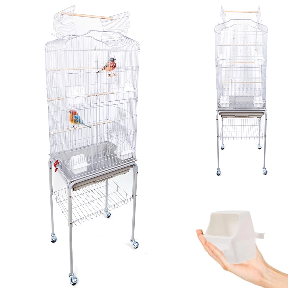 Gabbia Voliera per Uccelli Bianca per Pappagalli con Piedistallo 46 x 36 x 148cm