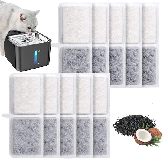 10 pezzi di filtro per acqua per gatti - Sostituzione di accessori per gatti - Filtro per acqua a tre stadi