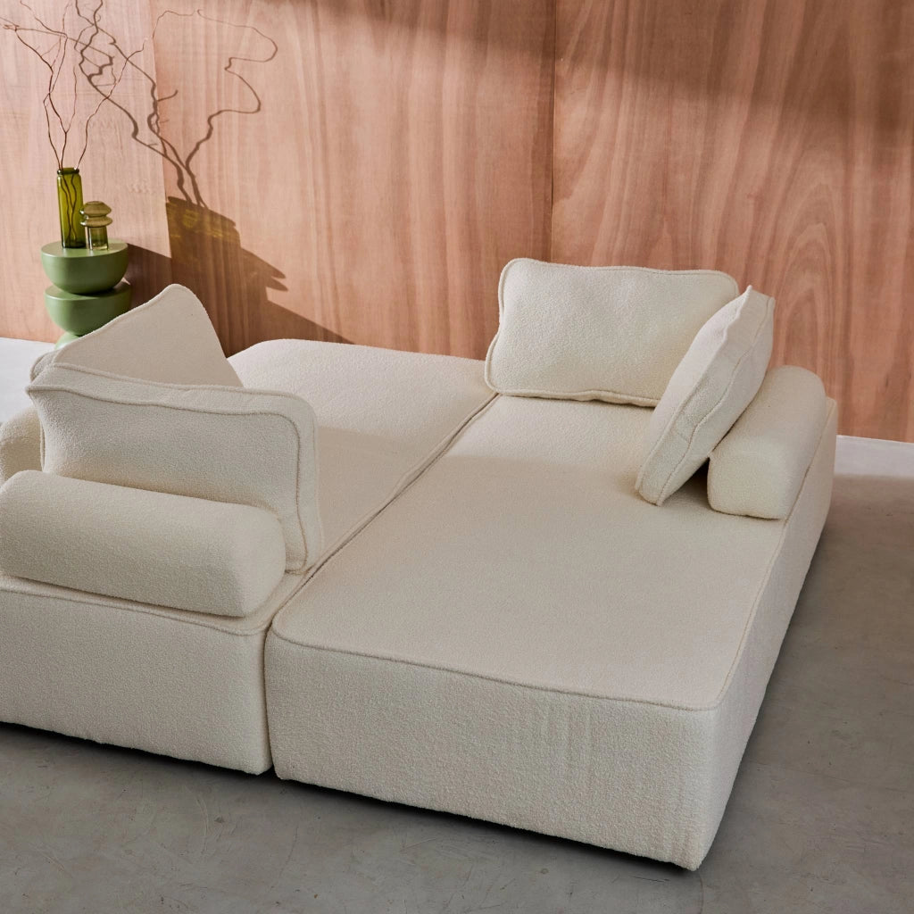 Divano modulare in bouclé, 4 posti, crema