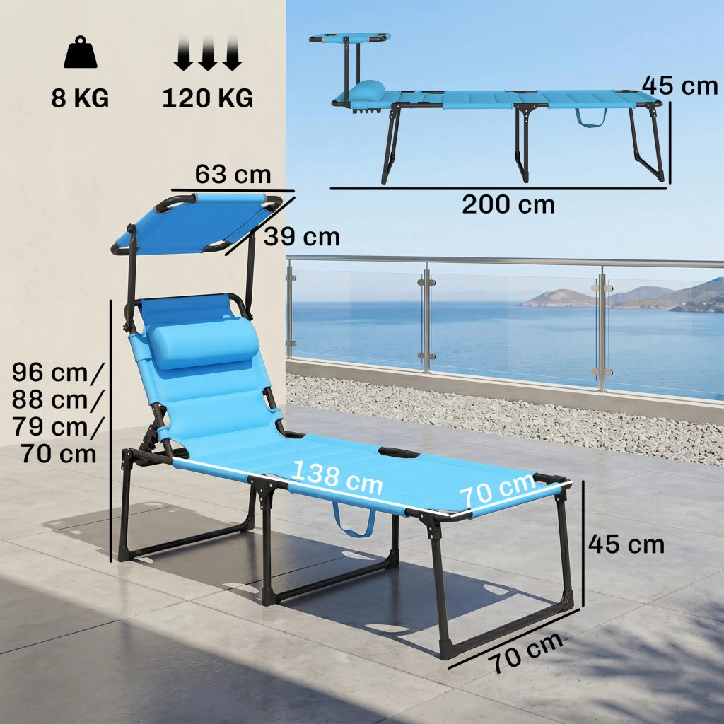 Tumbona da giardino con braccioli e ombrellone regolabile ¨C zephmum ¨C azzurro 70x200x45 cm