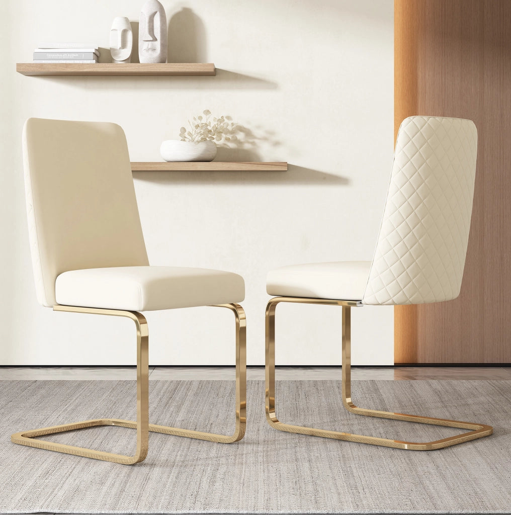 Set 4 sedie da pranzo in velluto beige con gambe in metallo
