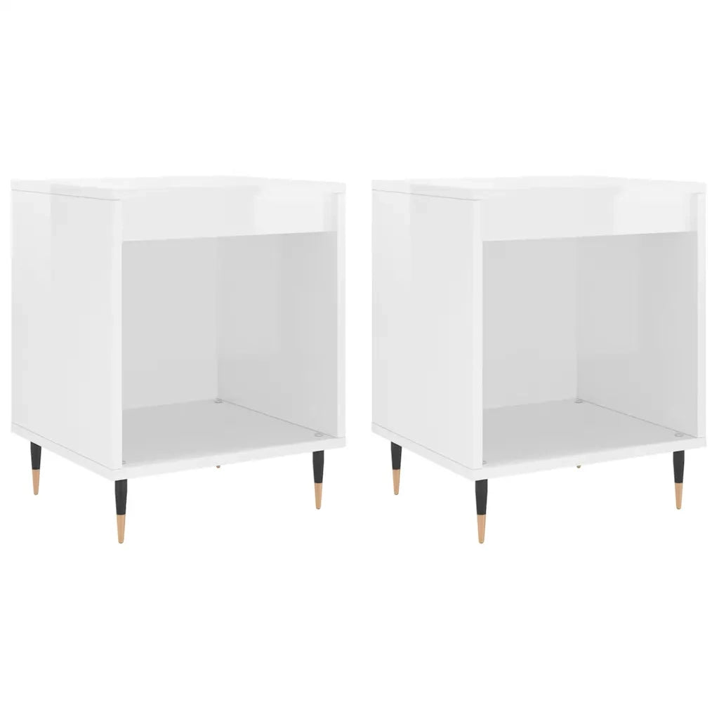 Comodini 2pz Bianco Lucido 40x35x50 cm in Legno Multistratocod mxl 126479