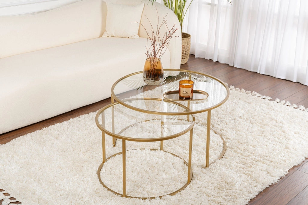 Set di 2 tavolini in metallo "Aurum" - 80 x 80 x 43 cm - Oro trasparente