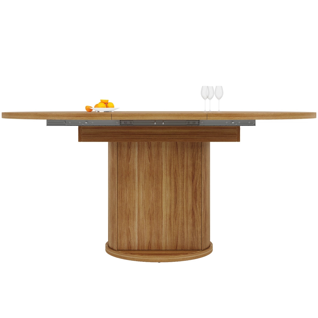 Tavolo da pranzo allungabile con piano estraibile e vano contenitore a due livelli per cucina e soggiorno in MDF noce