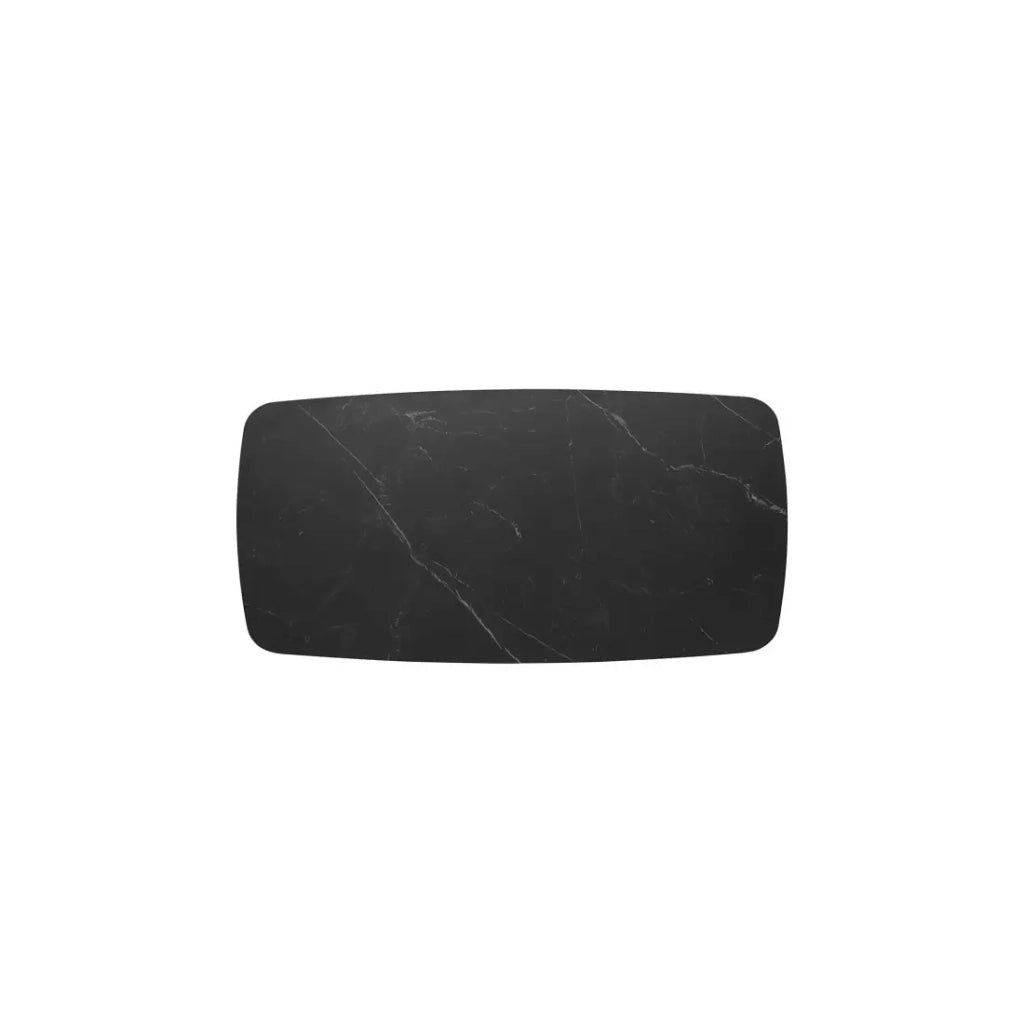 Tavolo da pranzo VINCI lunghezza 180cm con piano di 10mm in pietra effetto marmo nero.