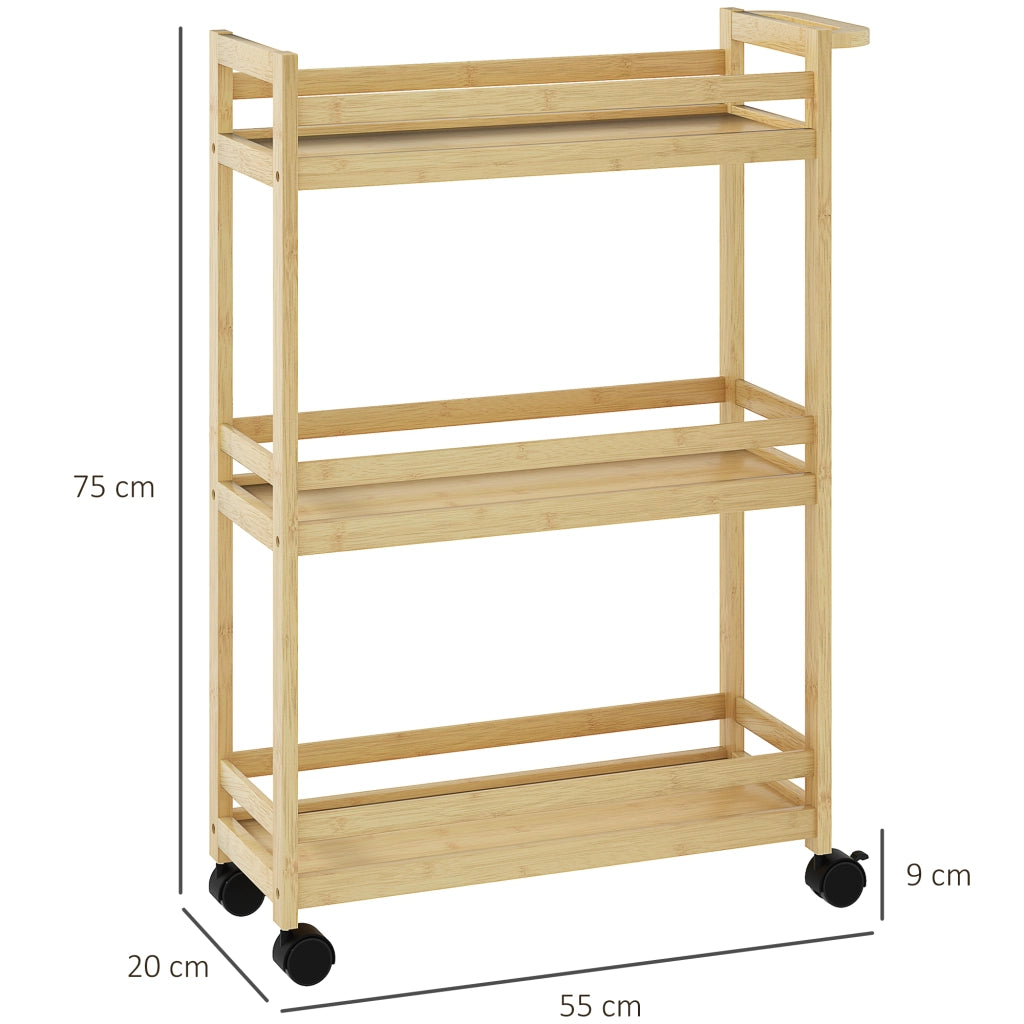 Carrello Portaoggetti per Bagno a 3 Livelli in Bamb¨´, 55x20x75 cm, color Legno