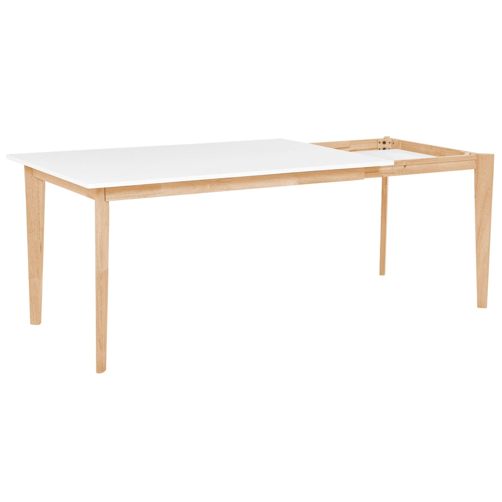 Tavolo da pranzo bianco con gambe in legno di gomma MDF in legno chiaro soggiorno allungabile