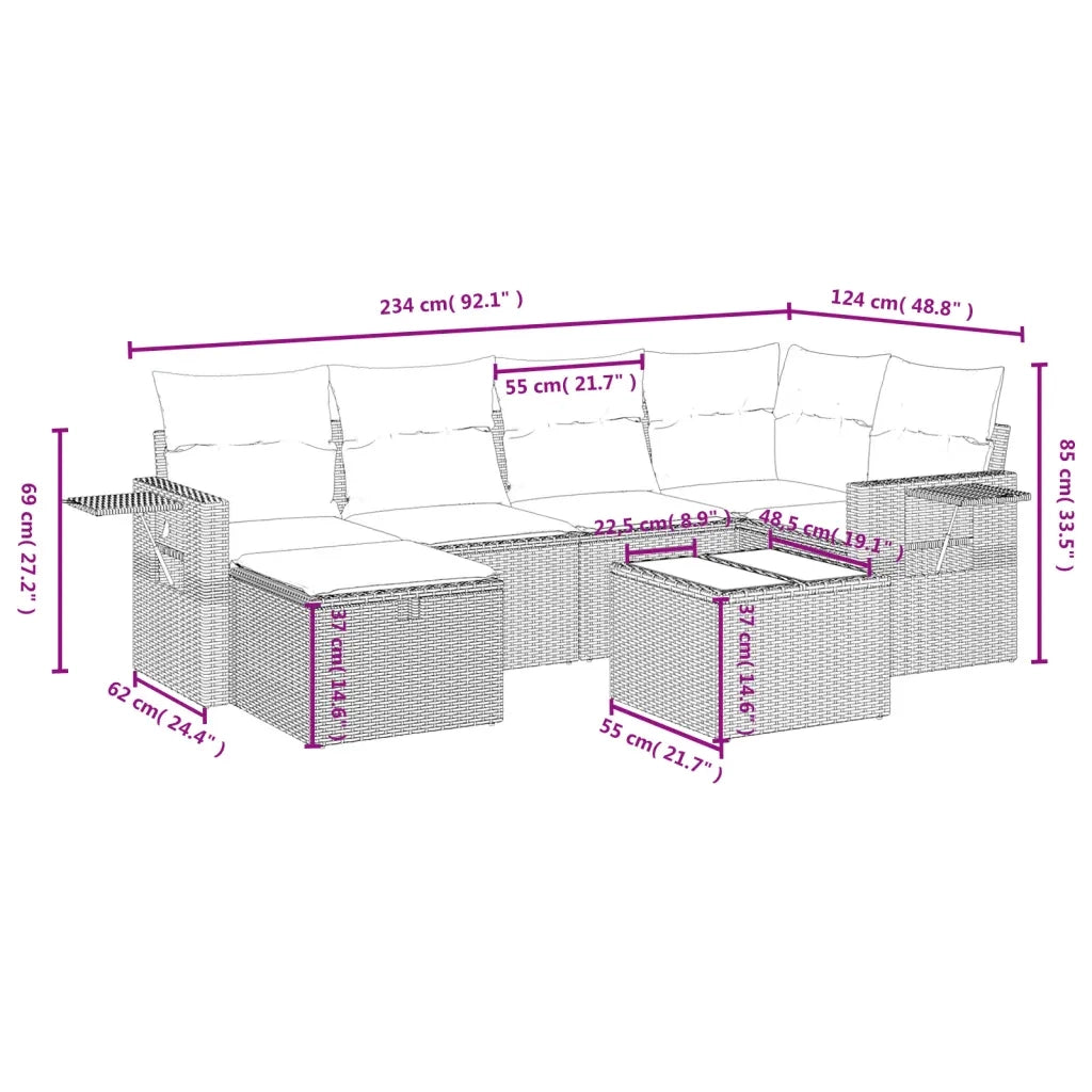 Set Divano da Giardino 7 pz con Cuscini Beige Misto Polyrattan 3263805