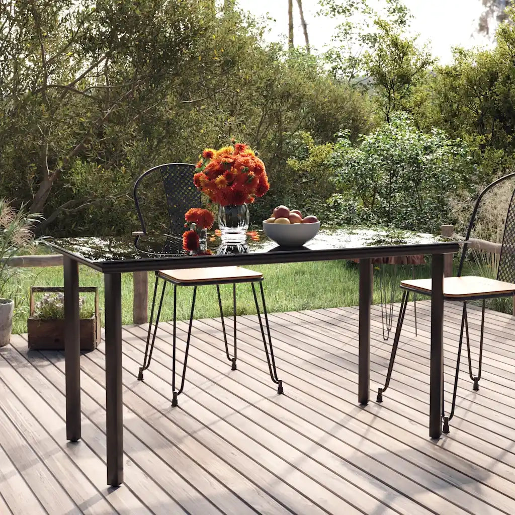 Tavolo Pranzo Giardino | Tavolino da esterno Nero200x100x74 Acciaio e Vetro Temperato