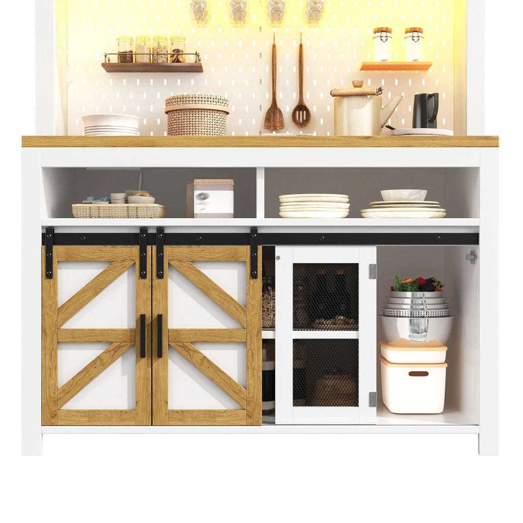 Mobile dispensa alta con LED, presa USB e 4 modalità di apertura, in MDF, bianco, 120 × 40 × 174.5 cm