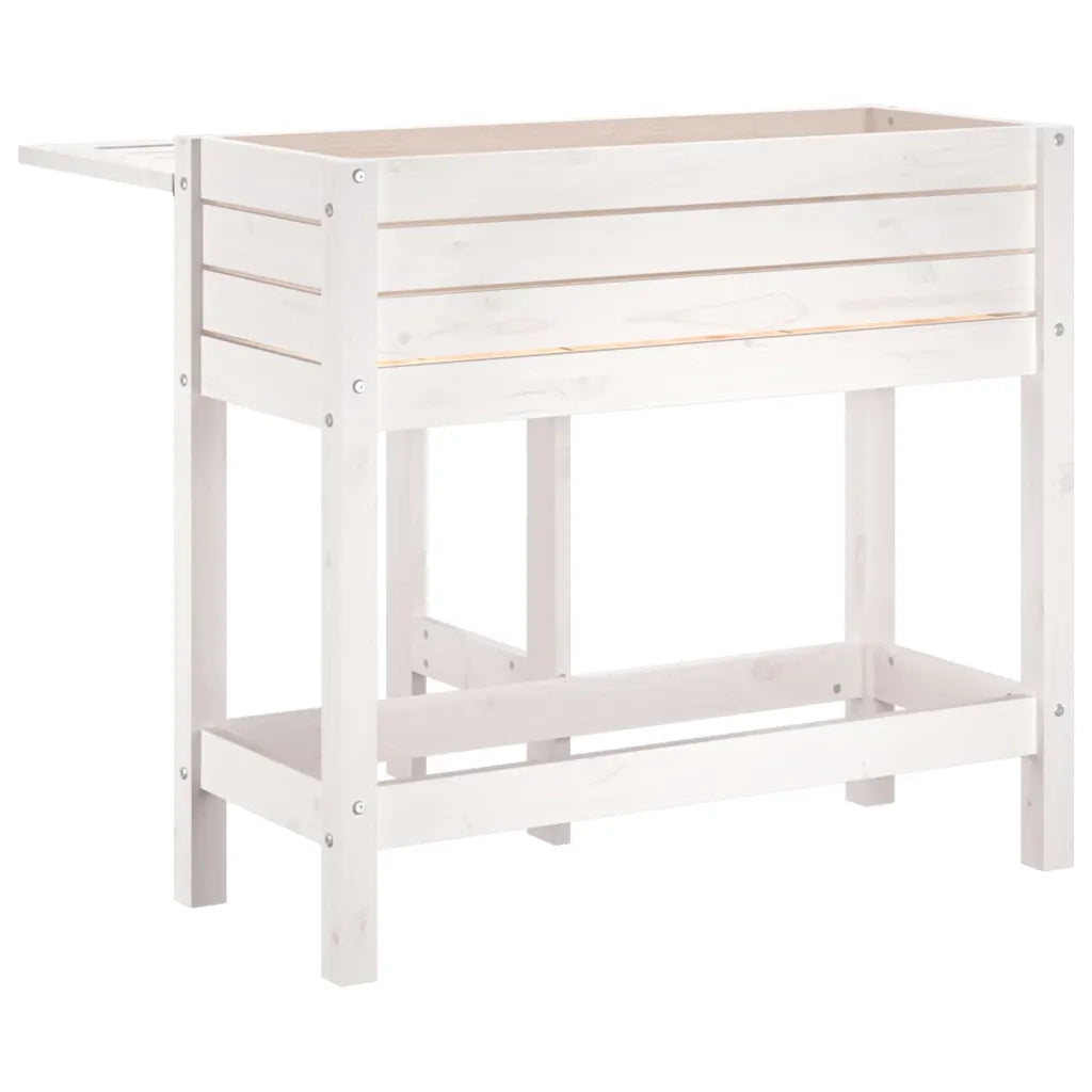Fioriera | Cassetta per fiori | Vaso Giardino Piano Pieghevole Bianco Legno Massello Pino