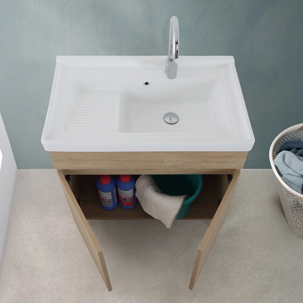 Mobile lavatoio 79x46,8 cm rovere dolomite con vasca in ceramica bianca