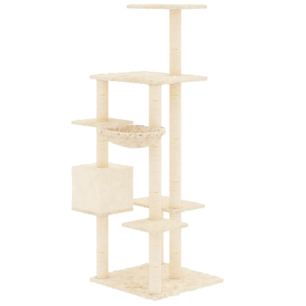 Tiragraffi per gatti torre per arrampicata giocattolo piattaforma per arrampicata con tiragraffi in sisal 142 cm crema 02_0022474