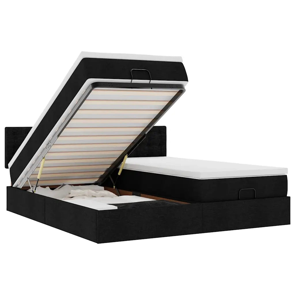 Struttura Letto Pouf con Materassi Nero 180x200 cm in Tessuto 3312887