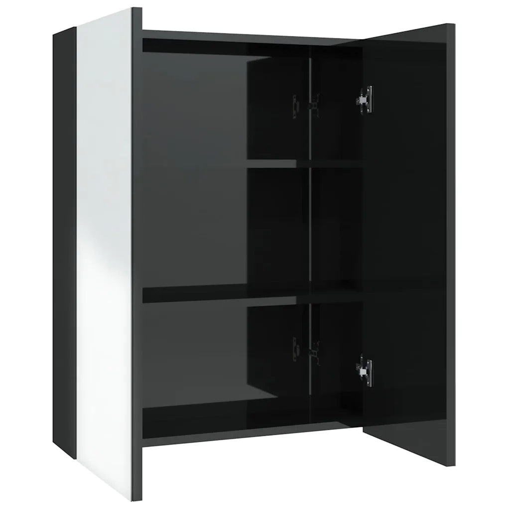 Armadietto a Specchio per Bagno-Mobile bagno con specchio 60x15x75 cm MDF Nero Lucido