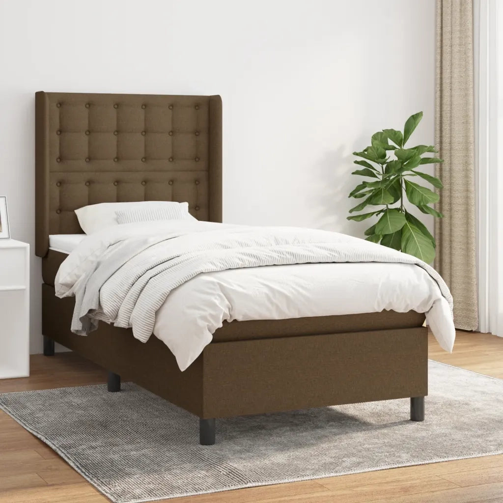 Letto singolo | Letto per adulti | Giroletto a Molle con Materasso Marrone Scuro 80x200 cm Tessuto