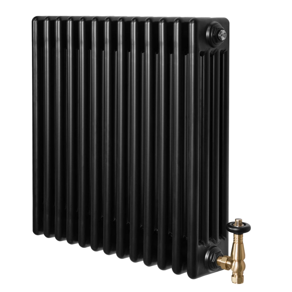 Radiatore Tradizionale 4 Colonne Orizzontale Nero & Valvole 600 x 605 mm