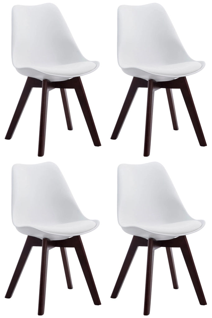 Set di 4 sedie per visitatori in similpelle Borneo bianco,noce