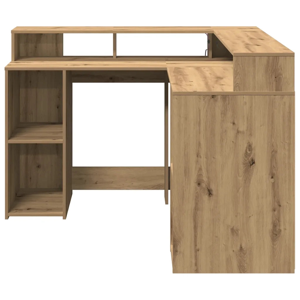 Scrivania a Luci LED Rovere Artigianale 140x55x91 cm Truciolato