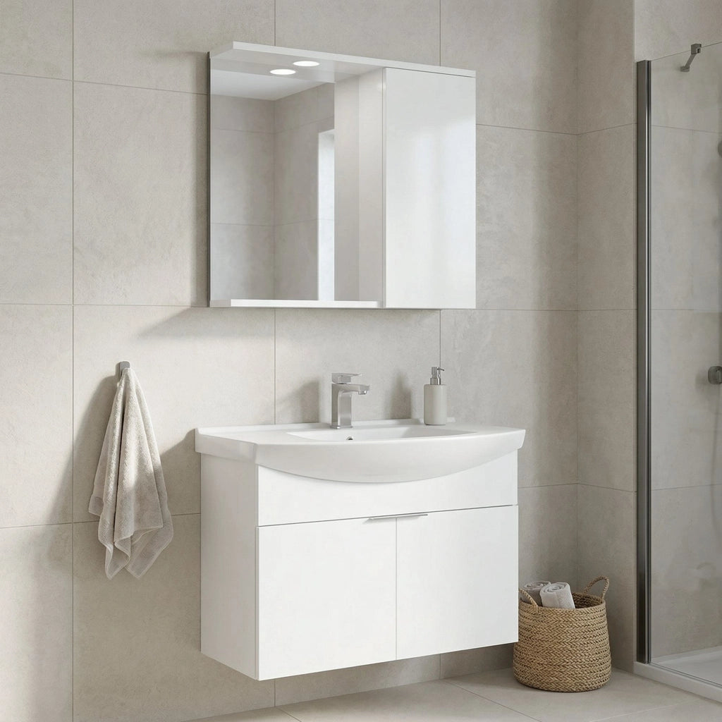 Set mobile lavabo con specchio (2 pezzi) "Purus 80" - 80 x 50 x 58 cm - Bianco