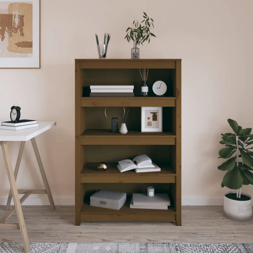 Libreria-Scaffale per Libri-Mobile di Stoccaggio Marrone ambra 80x35x126 cm in Legno Massello di Pino