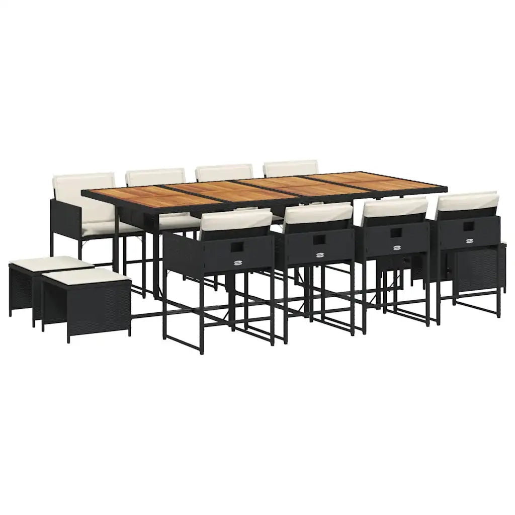 Set da Pranzo da Giardino 13pz con Cuscini Nero in Polyrattan 3211347