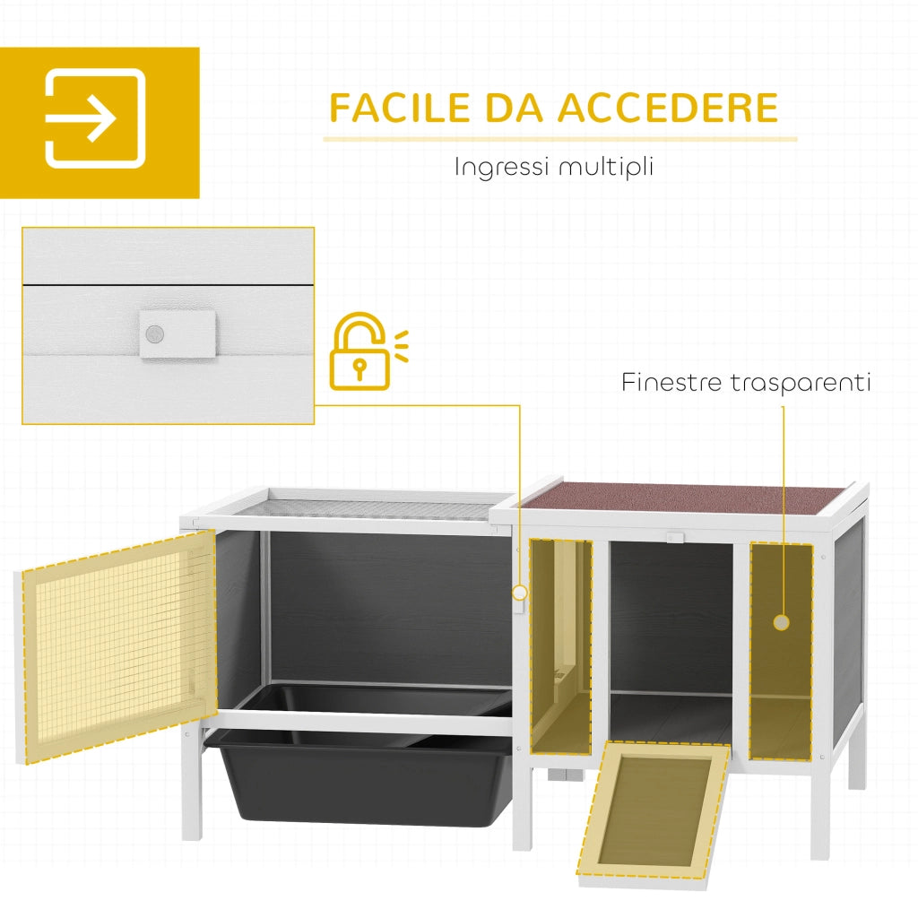 Conigliera da Esterno 105x57,5x51,5 cm con Casetta Area di Corsa e Vassoio in Legno Metallo e PET Grigio