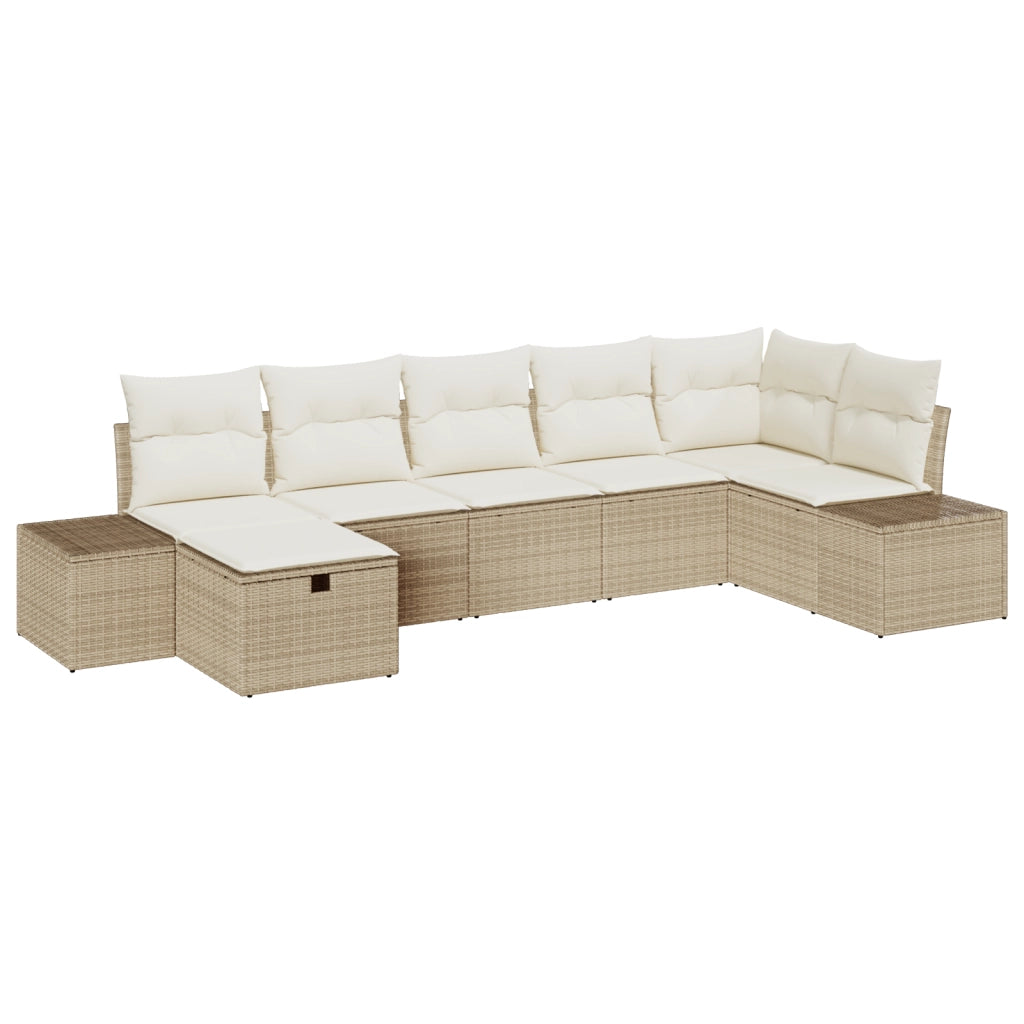 Set Divano da Giardino con Cuscini Beige in Rattan Sintetico
