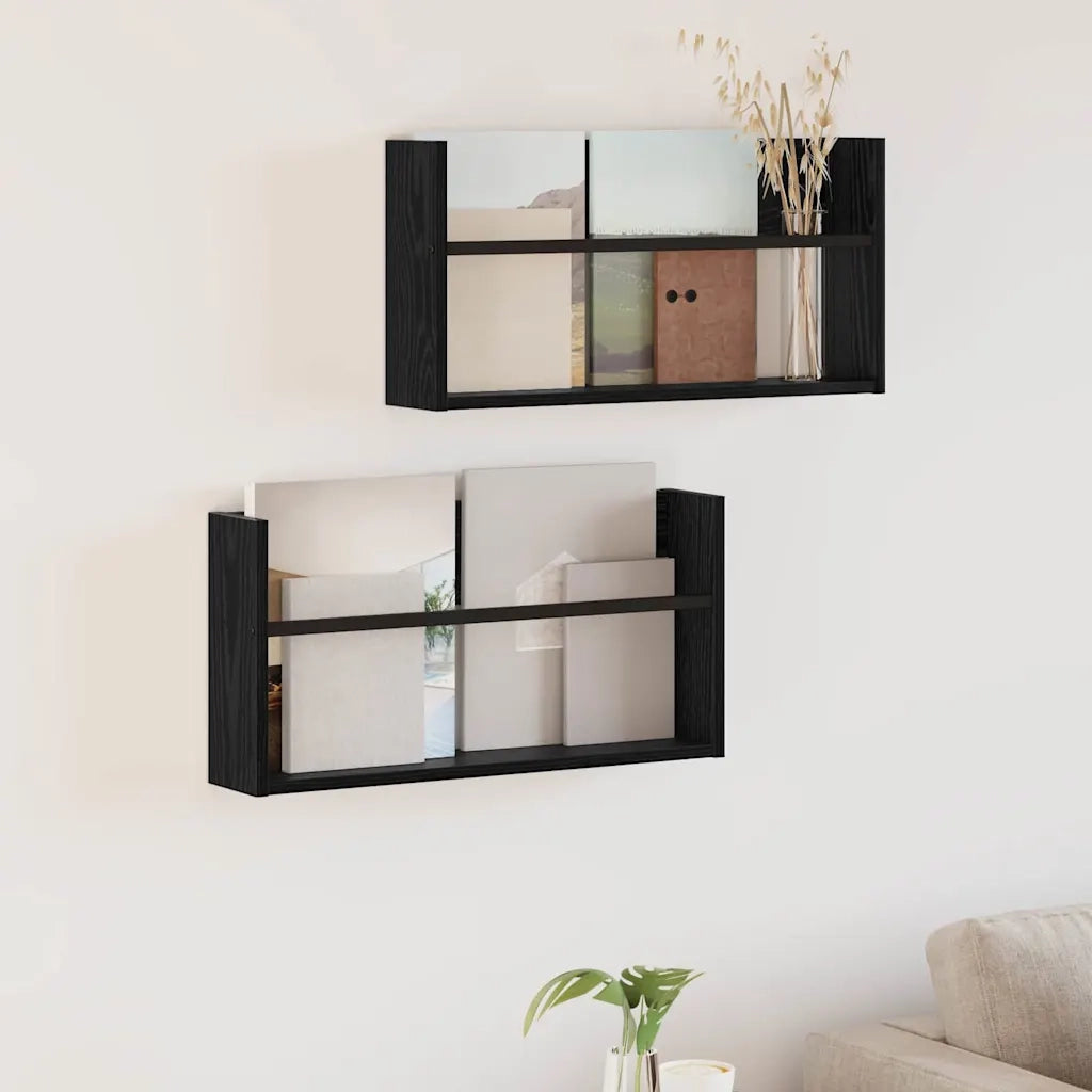 Scaffale per riviste 2 pcs Rovere Nero 60 x 12 x 30 cm