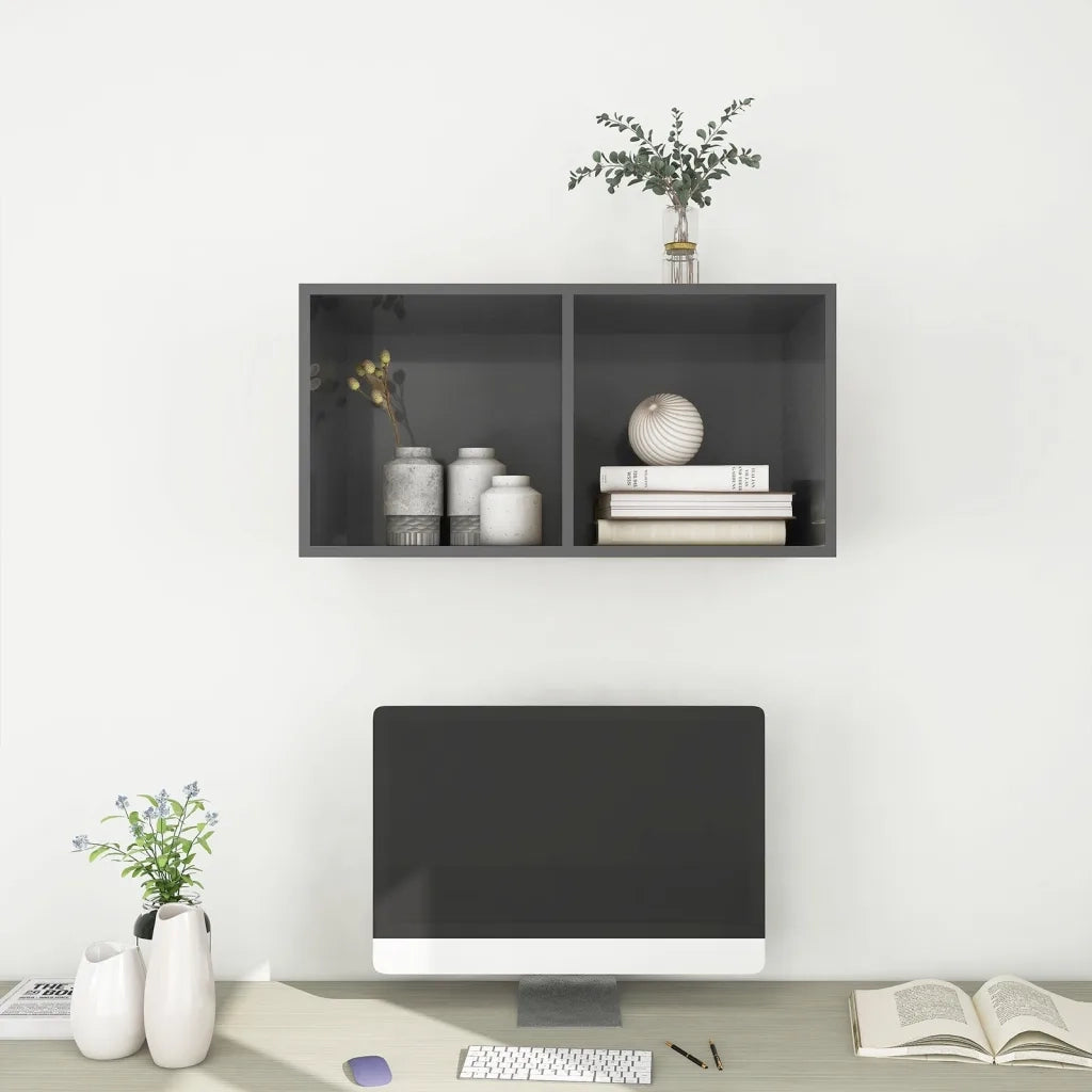 Mobile TV da Parete Grigio Lucido 37x37x72 cm Legno Multistrato 805479