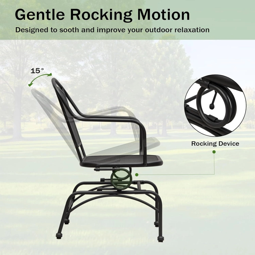 Set di 2 sedie da giardino, sedia da esterno, angolo di inclinazione di 15°, sedie a dondolo con gambe regolabili, carico di 102 kg, per terrazza, balcone, cortile, feste, nero