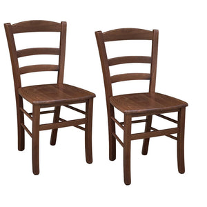 Sedia da sala da pranzo in legno paesana con seduta in massello noce scuro x 2
