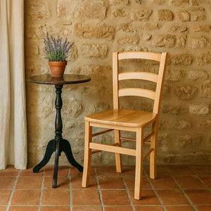 Sedia da sala da pranzo Venezia in legno massccio naturale con seduta massello