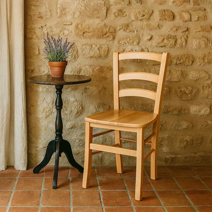 Sedia da sala da pranzo Venezia in legno massccio naturale con seduta massello