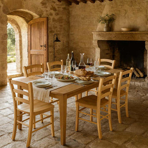 Sedia da sala da pranzo Venezia in legno massccio naturale con seduta massello