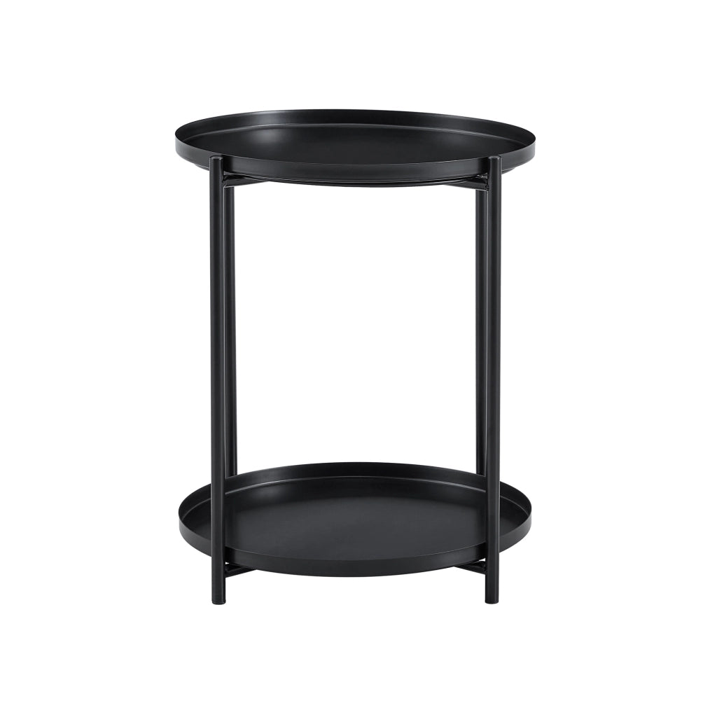 Tavolino da caffè con 2 ripiani - per soggiorno - in metallo e MDF - Ø42×52 cm - nero