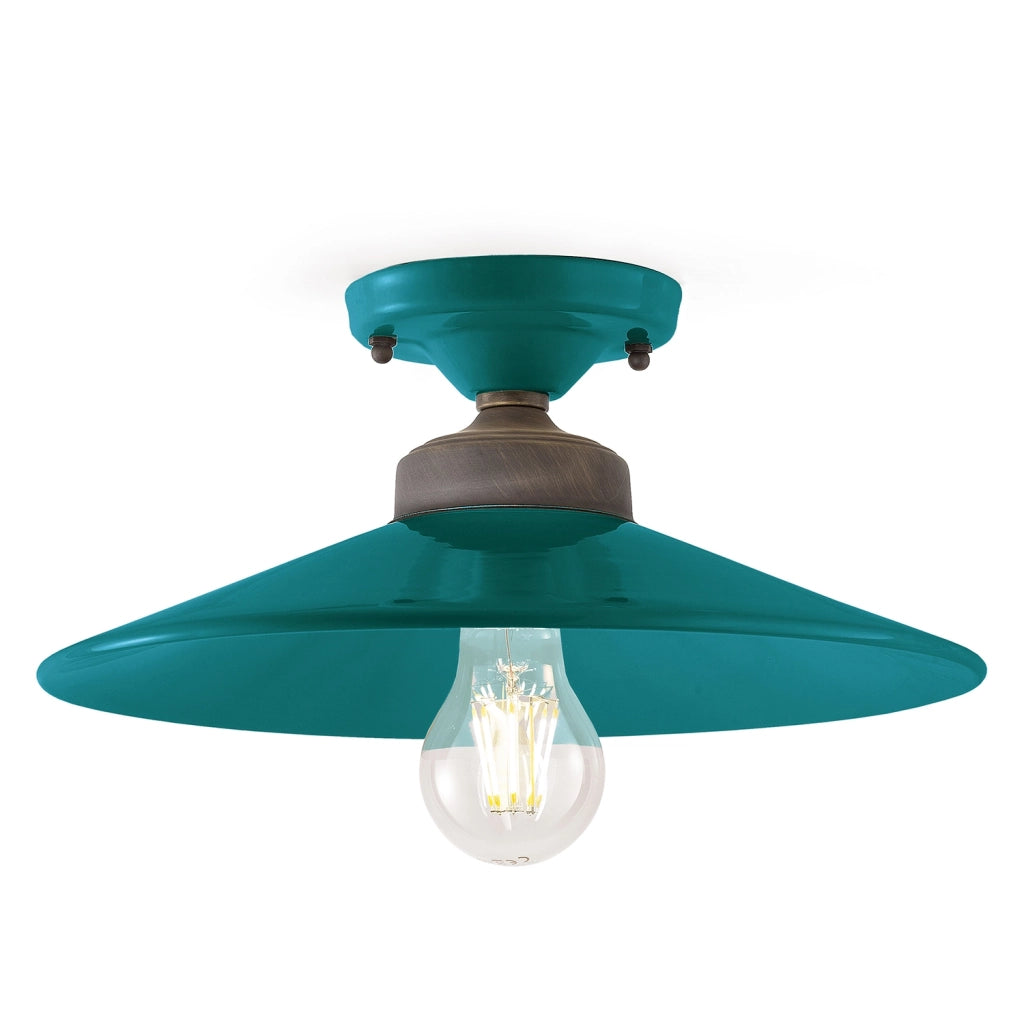 Plafoniera Vintage Colors Ferro E Ceramica Verde Petrolio 1 Luce E27