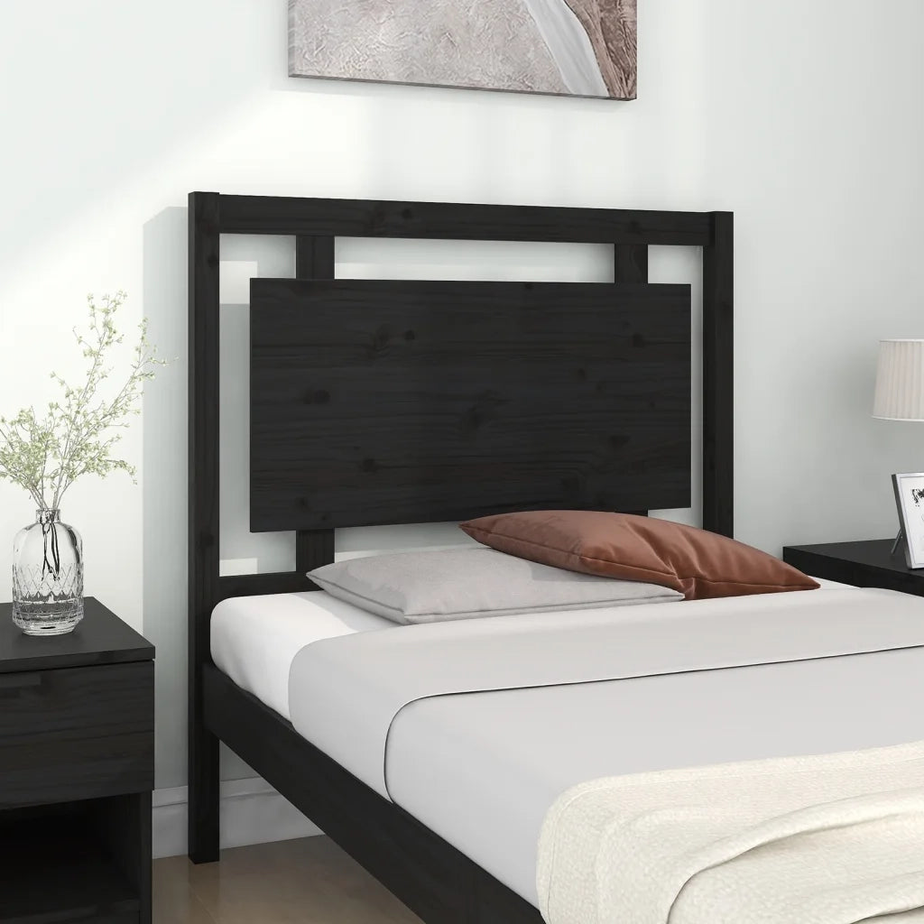 Testiera per Letto Nera 95,5x4x100 cm in Legno Massello di Pino 817924