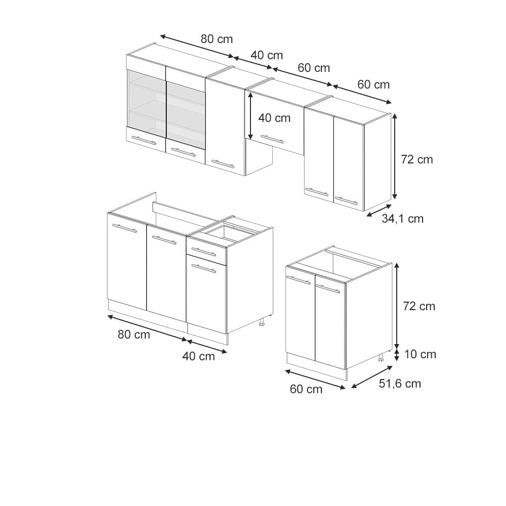 Vicco Cucina componibile Antracite-Oro/Bianco 240 cm senza piano di lavoro