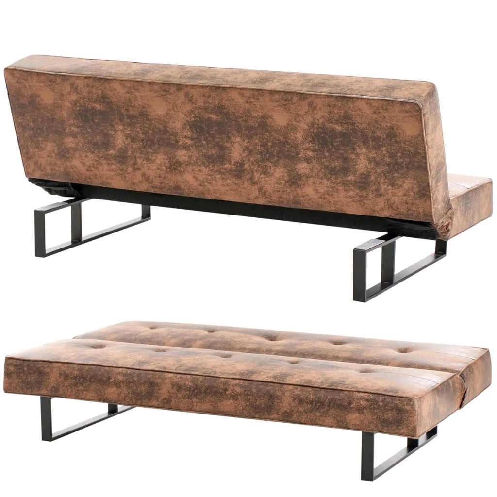 Divano Letto 3 Posti Click Clack Pelle Ecologica Marrone Vintage Design Moderno