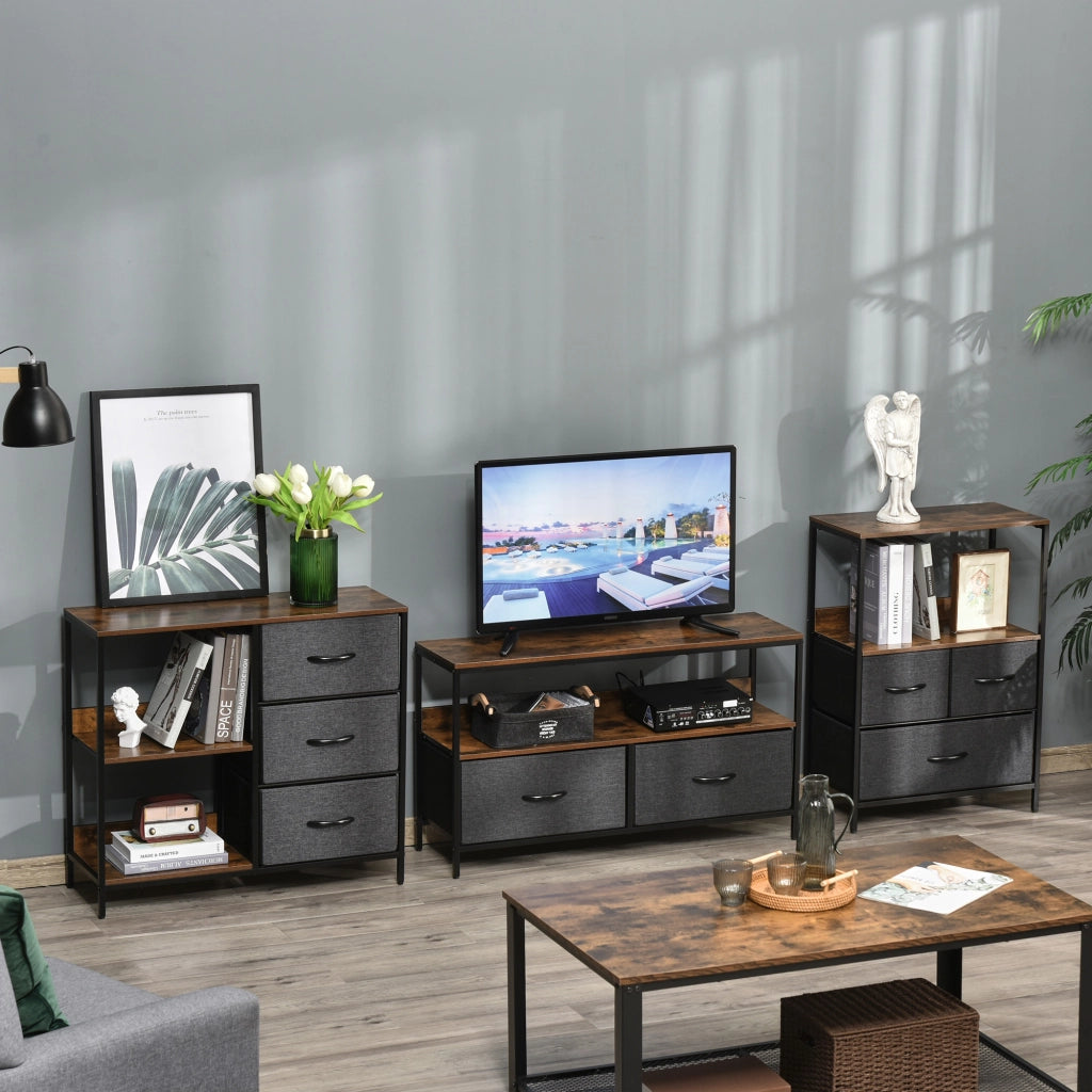 Cassettiera con 3 Cassetti e 2 Ripiani Aperti ¨C Zephmum ¨C Marrone R¨²stico Grigio Scuro 60x40x138 cm