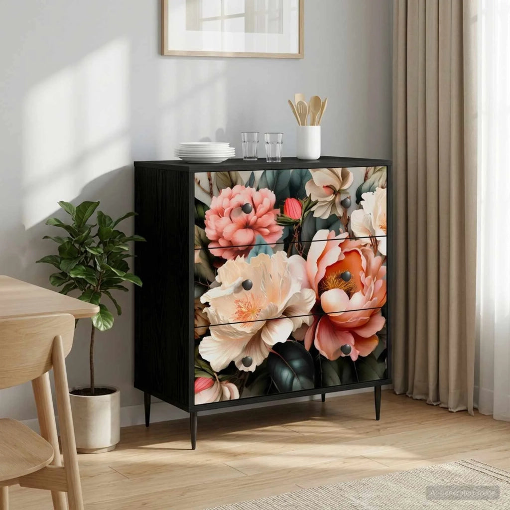 Cassettiera BORNE Stampa di peonia chiara 66 x 36,5 x 76 cm 8007376