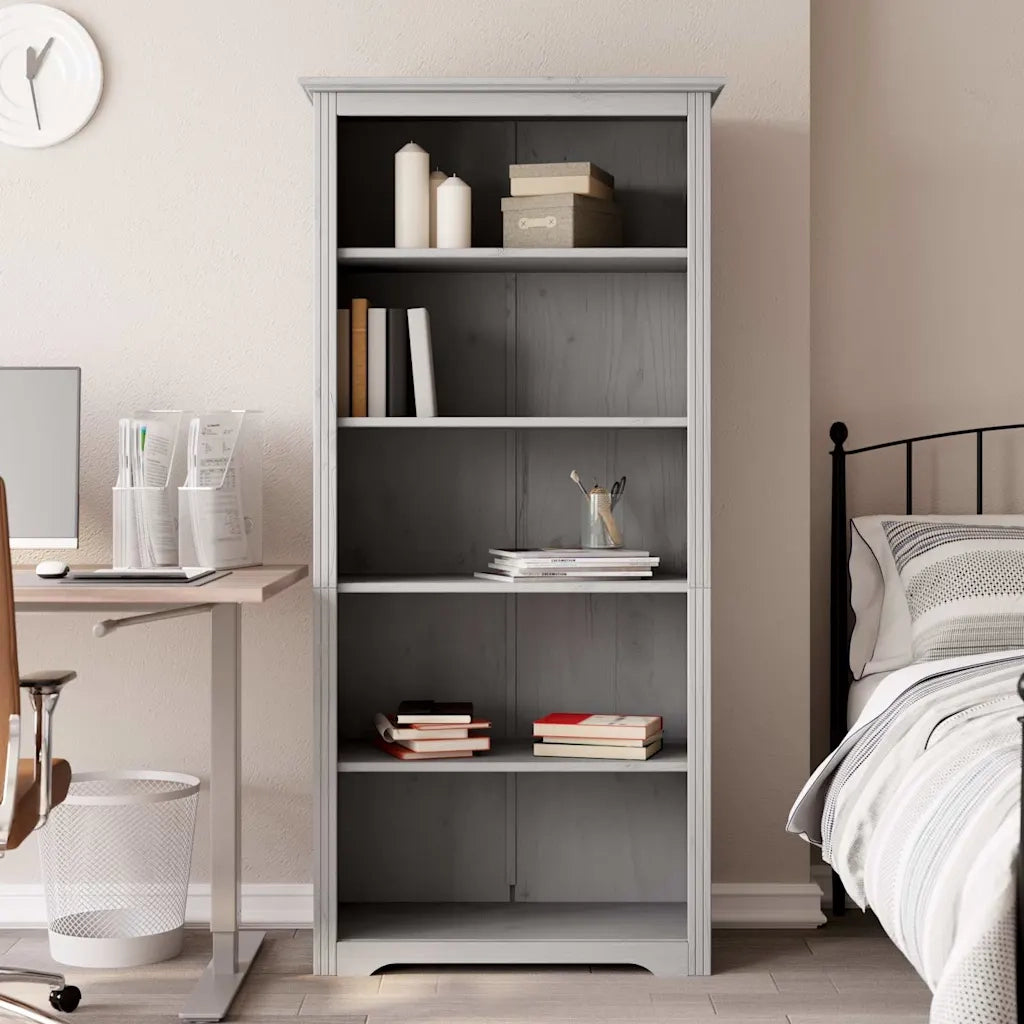 Libreria BODO 5 Ripiani 82x40x173 cm Legno Massello Pino Grigia 355082