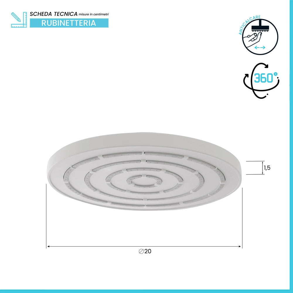 Soffione doccia Ø 20 cm in finitura bianco anticalcare Hidra