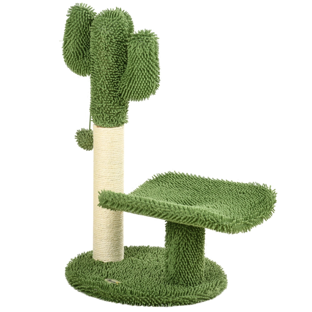Albero per Gatti a forma di Cactus con Tiragraffi e Pallina da Gioco, 35x31x55.5 cm, Verde e Bianco
