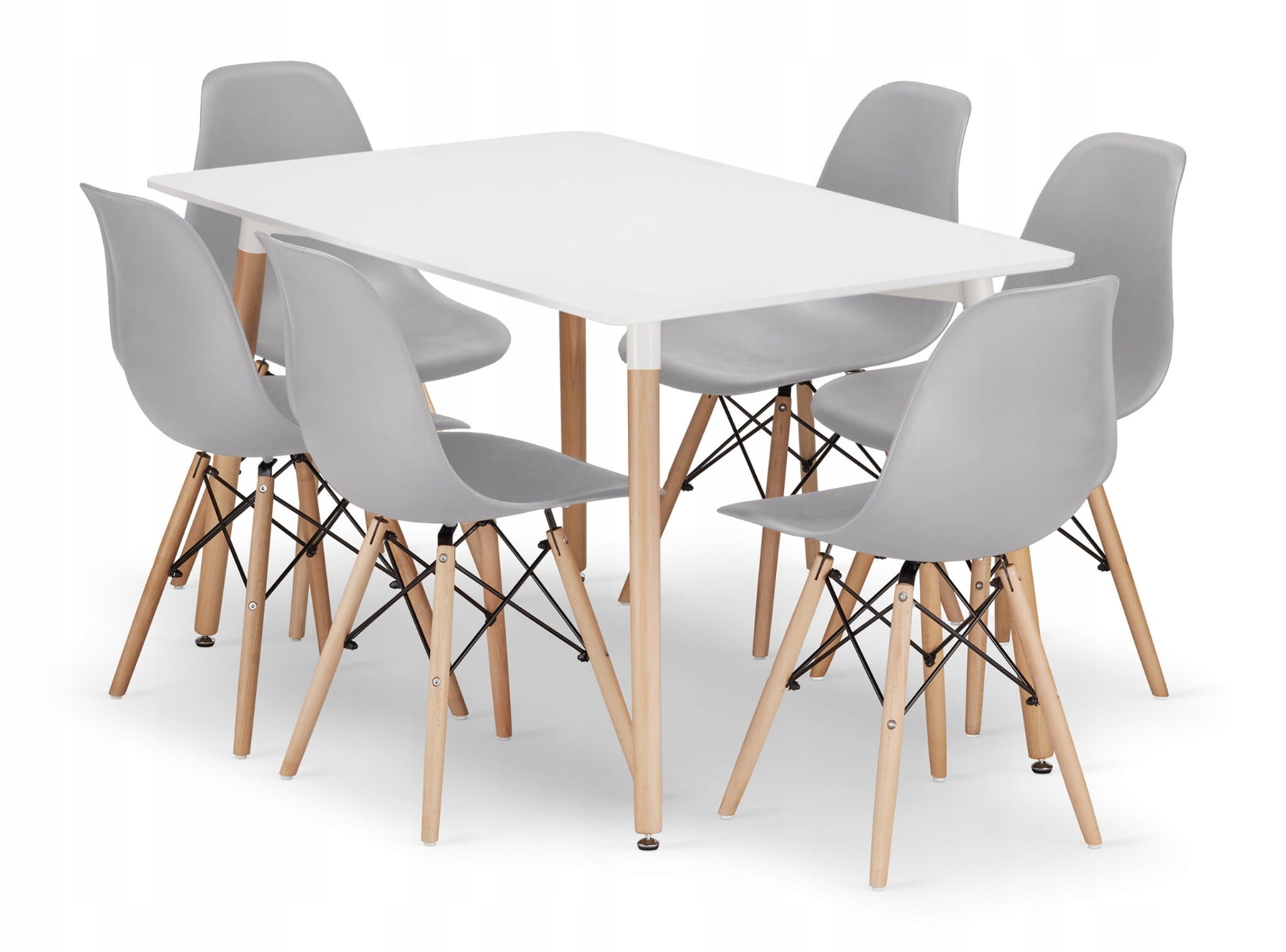 Valora YURO Tavolo Rettangolare 120x80 Bianco + 6 Sedie OSAKA Grigie