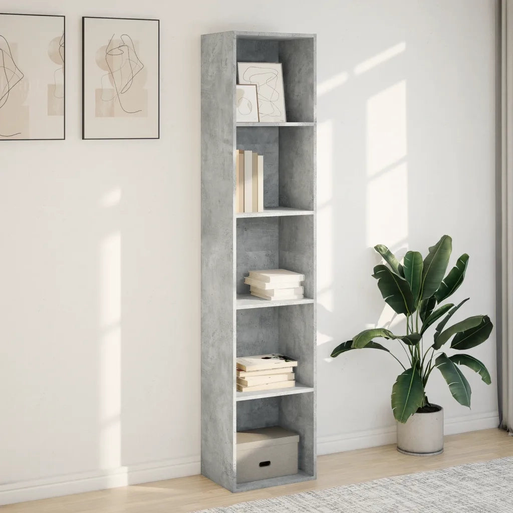 Libreria-Scaffale per Libri-Mobile di Stoccaggio Grigio Cemento 40x30x189 cm in Legno Multistrato